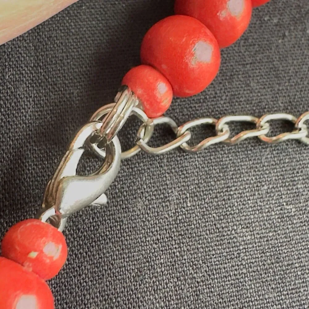 Necklace w Matching Earrings Fashion Set Statement Chunky Red Light Wooden Bead